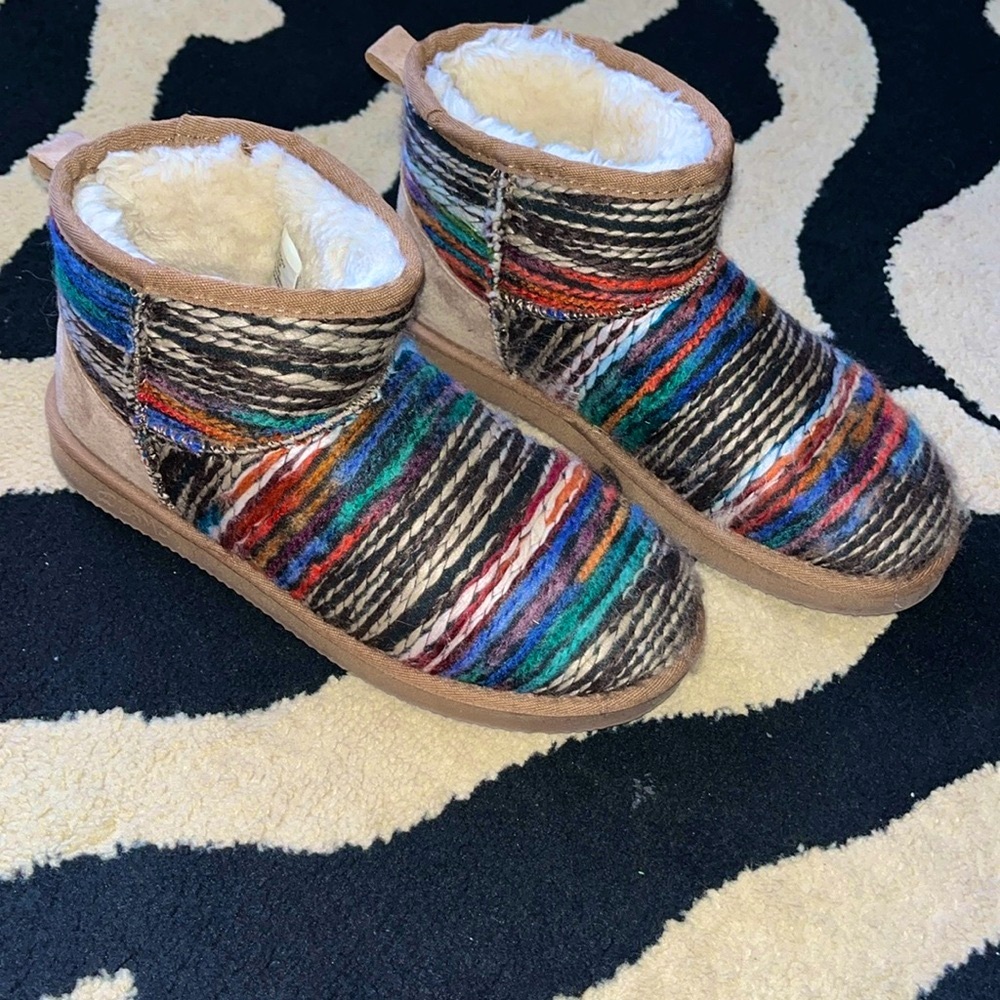 colorful short fuzzy boots